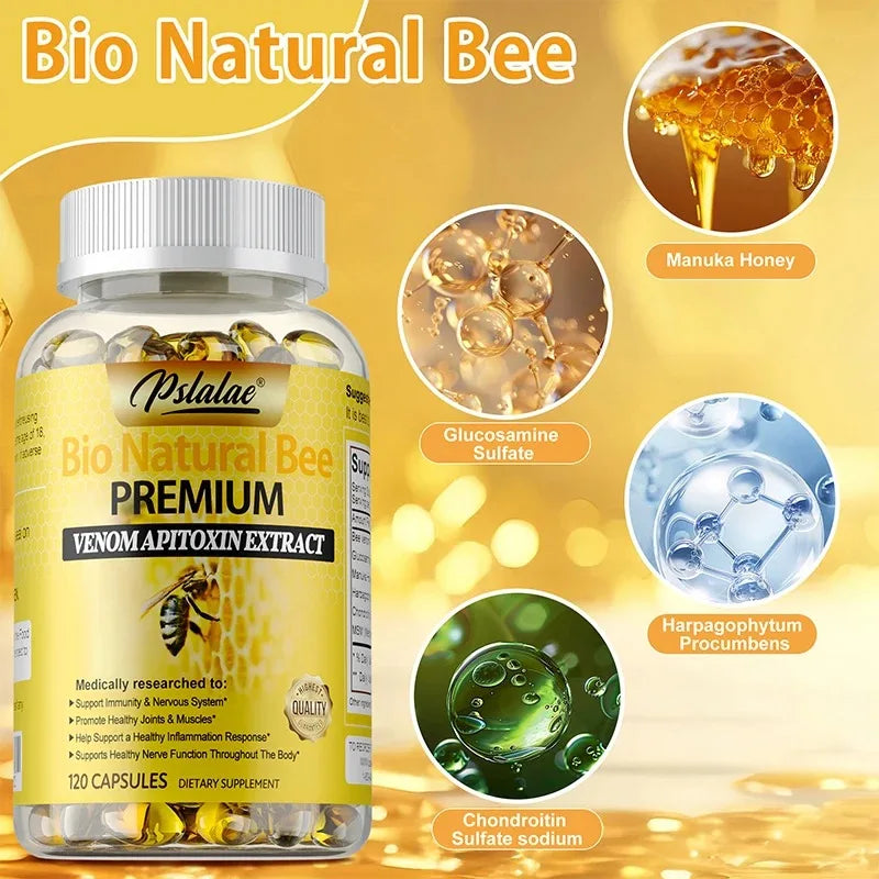 Natural Bee Venom Extract Capsules - Glucosamine Chondroitin Supplement Relieves Joint Pain and Stiffness, Promotes Bone Health Healthy supplements