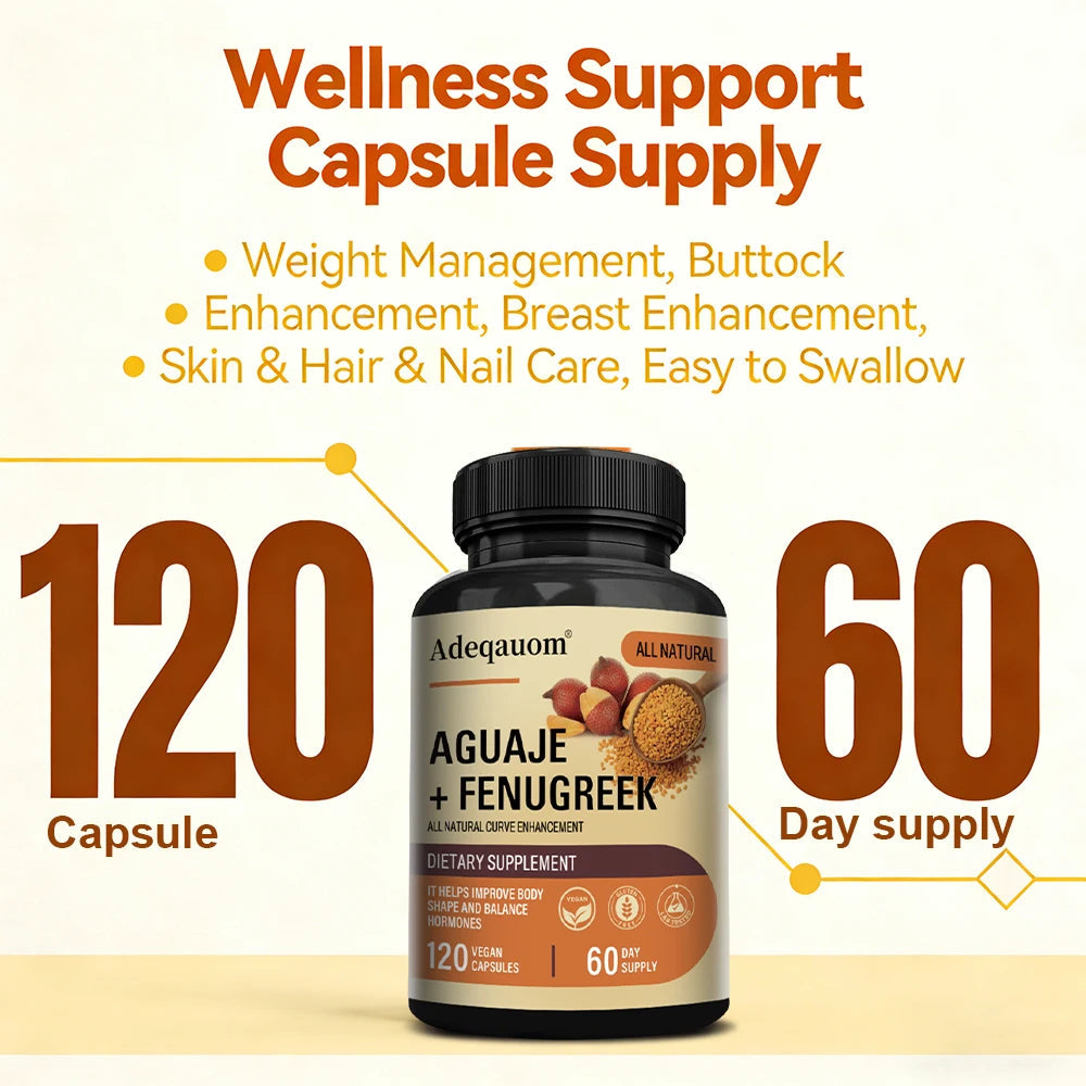 Aguaje + Fenugreek Capsules - 1000mg, Supports Buttocks, Curvy Body & Breast Support, Immune Health, Rich in Protein & Vitamins Healthy supplements