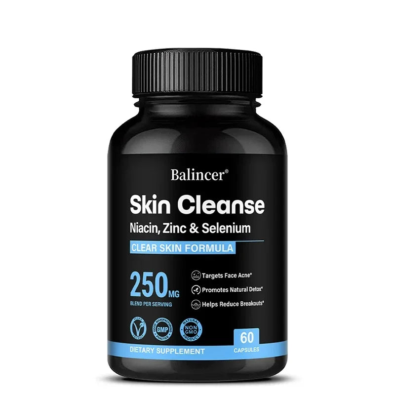 Skin Cleanse Supplements for Men, Women & Teens – Niacin, Zinc & Selenium, Skin Health & Immune Support – 120 Vegan Capsules Healthy supplements