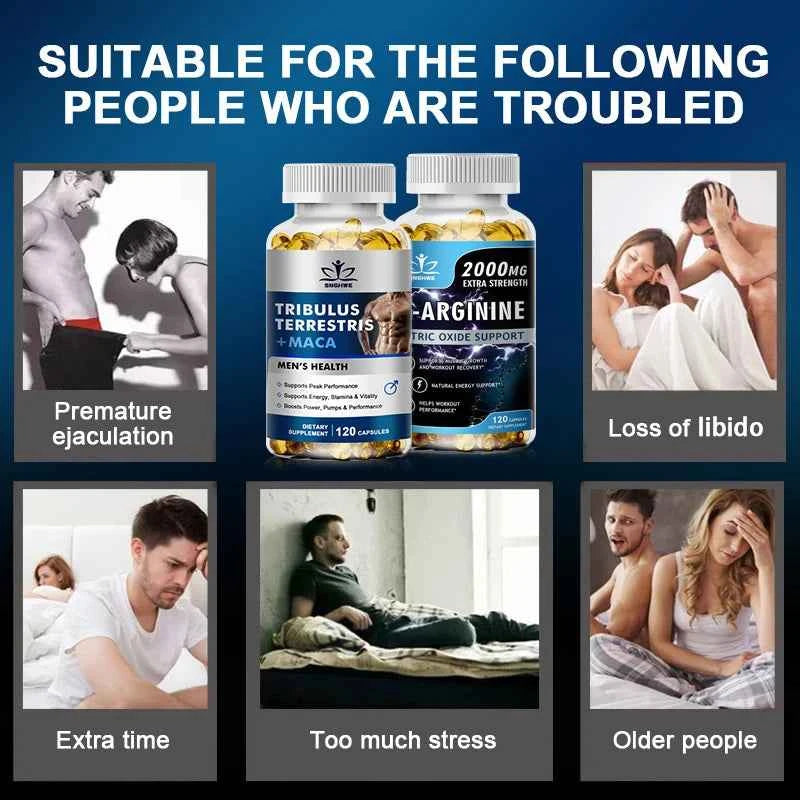2PCS Men's L-Arginine Endurance Tribulus Terrestris Capsules Male and Female Supplements-Muscle Mass, Endurance and Vitality