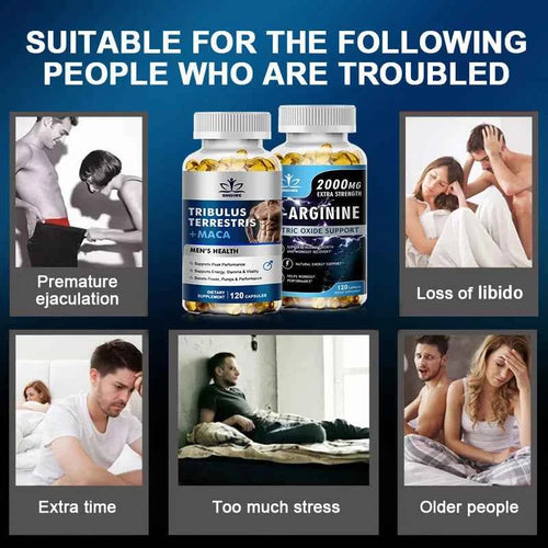 2PCS Men's L-Arginine Endurance Tribulus Terrestris Capsules Male and Female Supplements-Muscle Mass, Endurance and Vitality