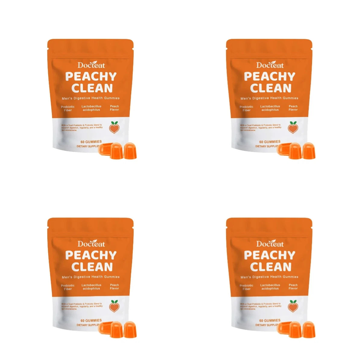 Docteat Peachy Clean Men's Digestive Health Gummies Prebiotic & Probiotic Blend Peach Flavor 60 Gummies Dietary Supplement Healthy supplements